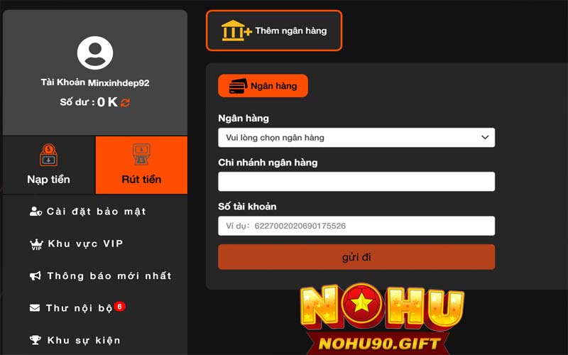 Rút tiền Nohu90 - Thanh toán nhanh chóng chỉ 3 đến 5 phút 3 Hướng dẫn người chơi cách rút tiền Nohu90